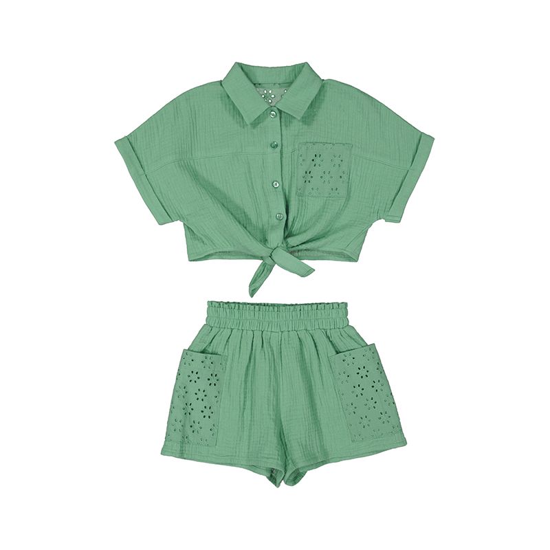 Girl openwork shorts and blouse set