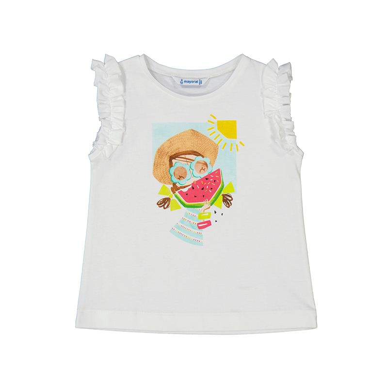 Topp med rysjeermer sommerprint